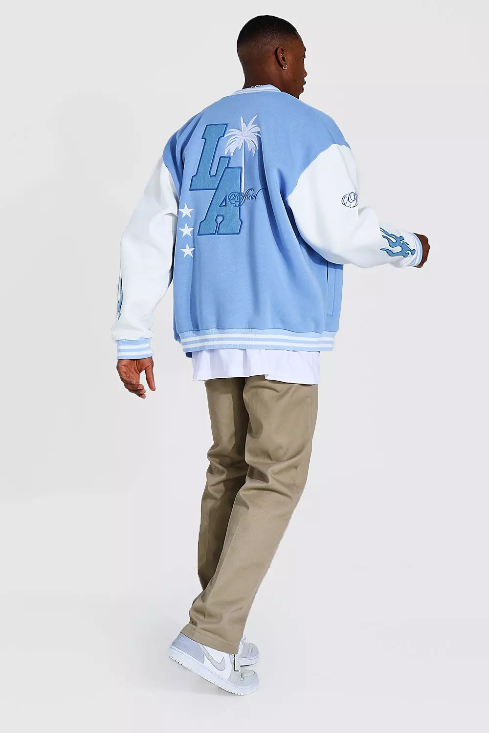 Blue varsity bomber online jacket